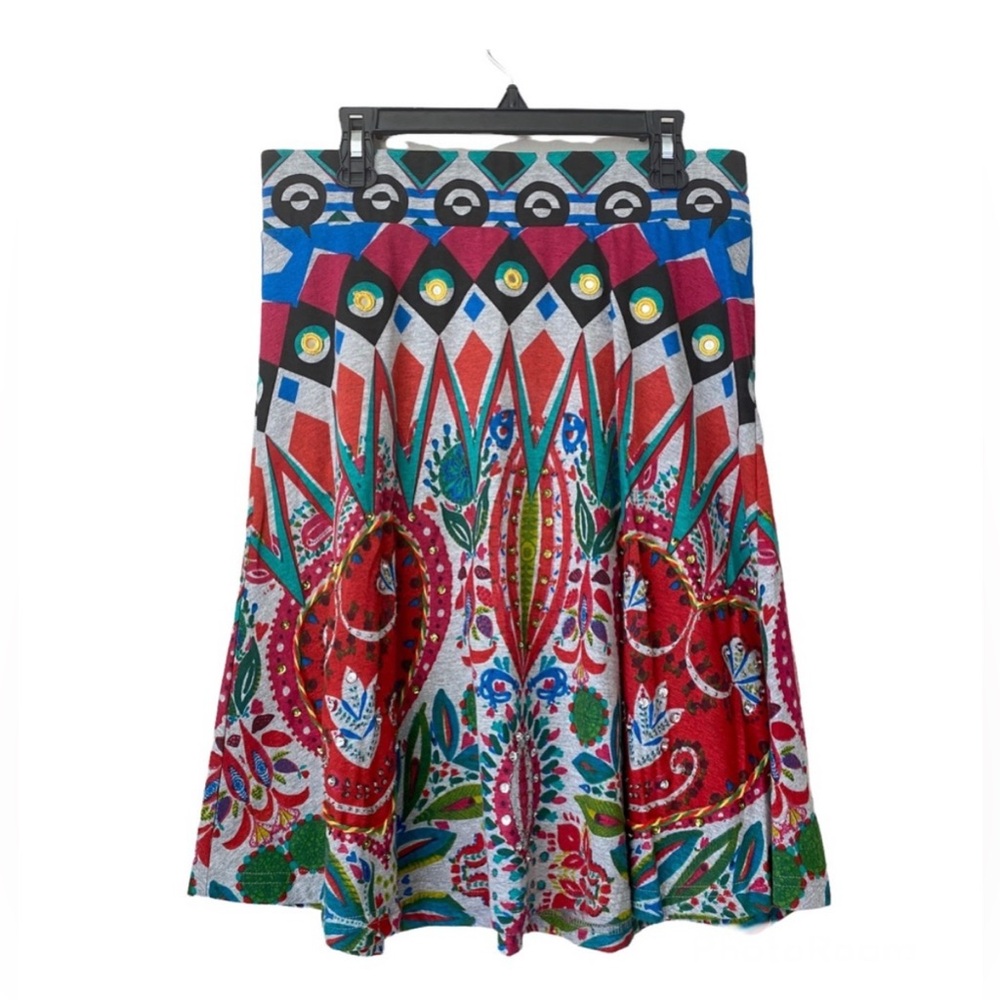 Desigual Womens Embellished Floral Skirt size Medium Multicolor On Gray